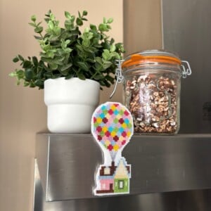 Handgeborduurde "Up" Magneet – Het Huis met de Ballonnen