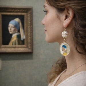 Handgemaakte Oorbellen met Vermeer’s Meisje met de Parel – Zoetwaterparel
