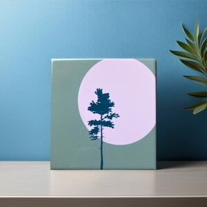 Keramiektegel Wanddecoratie – Pine Tree Illustratie op Groene Achtergrond, Hoogglans & HD Afdruk