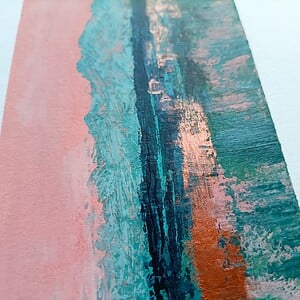 Mini landschap - petrol/roze/koper - 13 x 18