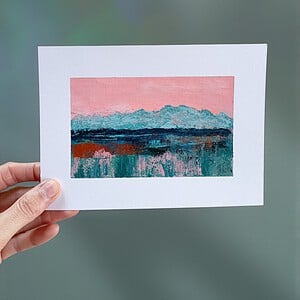 Mini landschap - petrol/roze/koper - 13 x 18