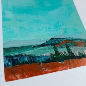 Mini landschap - petrol/roze/koper - 15 x 15