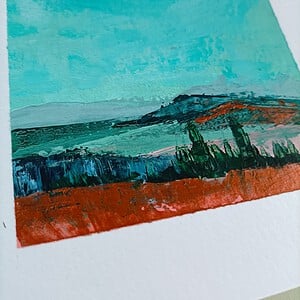 Mini landschap - petrol/roze/koper - 15 x 15