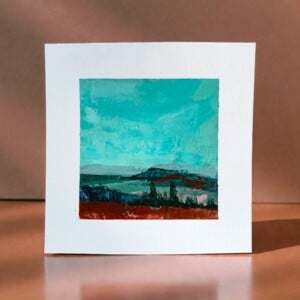 Mini landschap - petrol/roze/koper - 15 x 15