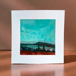 Mini landschap - petrol/roze/koper - 15 x 15