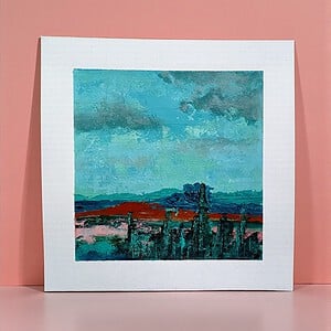 Mini landschap - petrol/roze/koper - 20 x 20