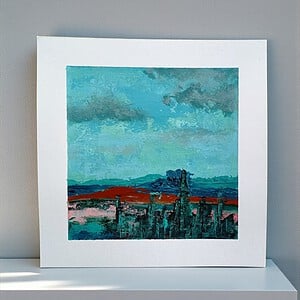 Mini landschap - petrol/roze/koper - 20 x 20