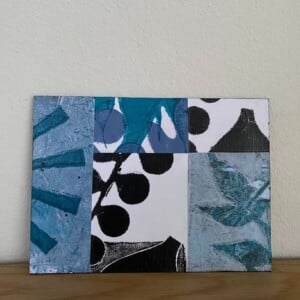 Natuurmotieven collage op hout