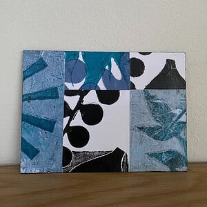 Natuurmotieven collage op hout