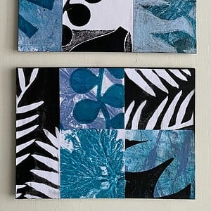 Natuurmotieven collage op hout