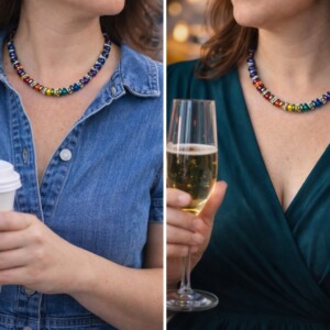 Stralende Regenboogketting met glaskristal en zilverkleurige accenten