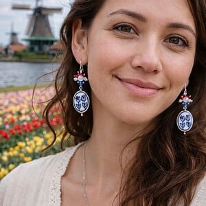 Swarovski Kristallen Oorbellen met Delfts Blauwe Tulp – Eerbetoon aan Nederland