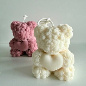 Teddybeer Rozenkaars met Hart — Decoratieve Geurkaars / Cadeau
