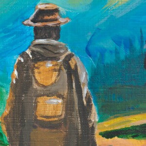 The Lonely Traveler A4 – Kunstprint eenzame reiziger in bergen