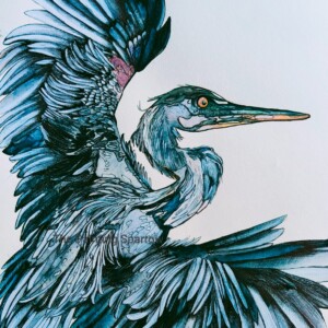 'Unfolding Flight': tote bag met blauwe reiger – vogel illustratie in blauw