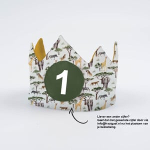 Verjaardagskroon Under the African Acacia tree | Groen / Geel / Jungle / Dieren / Safari met leeftijd naar keuze