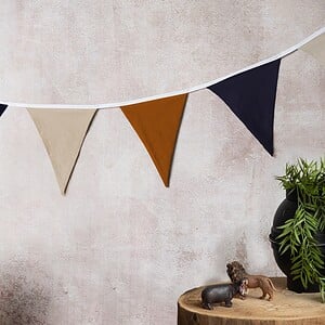 Vlaggenlijn Earth & Sky | Blauw / (roest) Bruin / Terracotta / Beige slinger met driehoek vlaggetjes gemaakt van stof