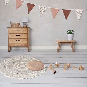 Vlaggenlijn Peachy Blossom - Double Pink | Pastel kleur (Roze / Beige / Neutraal / Aarde tinten) met bloemen slinger met driehoek vlaggetjes gemaakt van stof