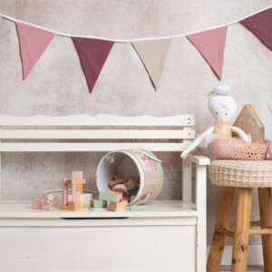 Vlaggenlijn Sweet Spring | Roze / Paars / Beige / Neutraal tinten slinger met driehoek vlaggetjes gemaakt van stof