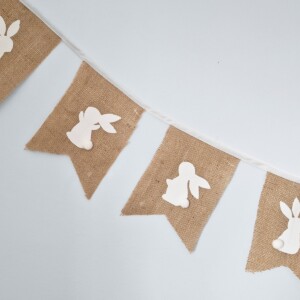 Vlaggenlijn van jute met Paashaas | Paasdecoratie slinger met vaandel vlaggetjes