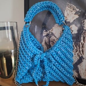 Gehaakte crossbody tas | Glitter blauw