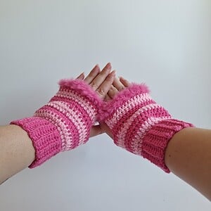 Gehaakte handschoenen - gehaakte vingerloze handschoenen | Knalroze en lichtroze