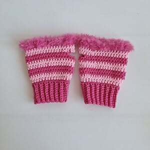 Gehaakte handschoenen - gehaakte vingerloze handschoenen | Knalroze en lichtroze