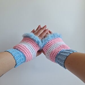 Gehaakte handschoenen - gehaakte vingerloze handschoenen | Transgender Pride vlag