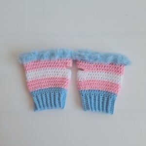 Gehaakte handschoenen - gehaakte vingerloze handschoenen | Transgender Pride vlag