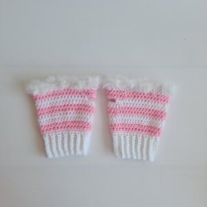 Gehaakte handschoenen - gehaakte vingerloze handschoenen | Wit en lichtroze