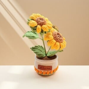 Gehaakte zonnebloem in sierpot – handgemaakt met luxe details