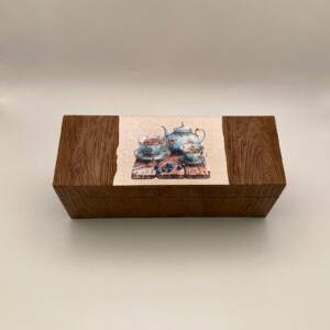 Handgedecoreerd bamboe theekistje met houtnerf look