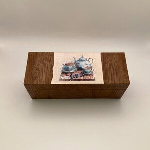 Handgedecoreerd bamboe theekistje met houtnerf look