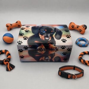 Handgedecoreerde bamboe sieradendoos ‘Another Happy Puppy’’