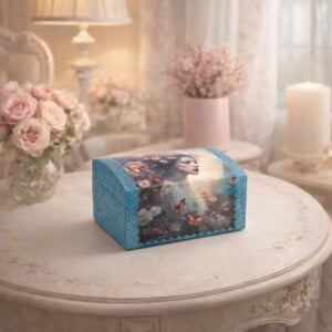 Handgedecoreerde bamboe sieradendoos ‘Flower Girl’