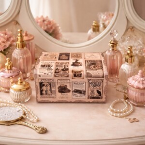 Handgedecoreerde bamboe sieradendoos in vintage stijl - roze