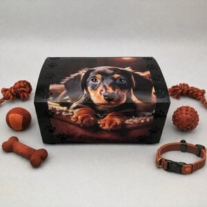 Handgedecoreerde bamboe sieradendoos ‘The Happy Puppy’