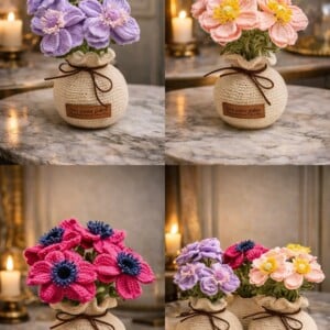 Handgehaakte Zilveranemoon in Pot – Intensief Handwerk & Uniek Detailstuk