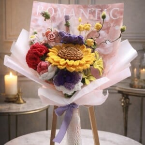 Handgemaakt Gehaakt Zonnebloemboeket – Kleurrijk & Uniek