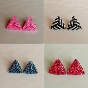Handgemaakte kleurrijke driehoek oorbellen met strepen – Sparkling Studs
