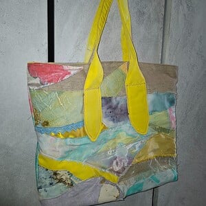 Handgemaakte tote bag van katoen & zijde – patchwork shopper – 40x30 cm – uniek exemplaar