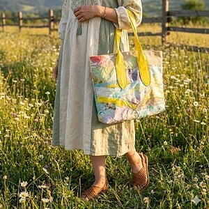 Handgemaakte tote bag van katoen & zijde – patchwork shopper – 40x30 cm – uniek exemplaar