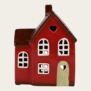Keramieken Huisje - Rood met Hartjes Ramen