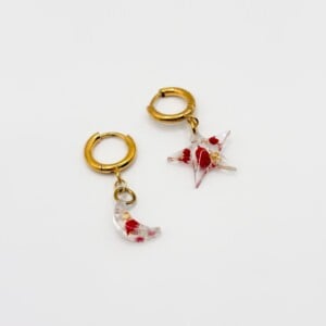 Schattige Maan en Ster Oorbellen Gevuld met Echte Bloemen uit Den Haag (Mon Chéri)