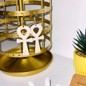 Uitgelaserde Ankh Oorbellen – 7 x 4 cm – Spirituele Levenssleutel – Statement Sieraden – Lichtgewicht Houten Oorbellen