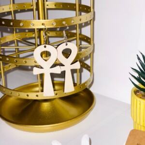 Uitgelaserde Ankh Oorbellen – 7 x 4 cm – Spirituele Levenssleutel – Statement Sieraden – Lichtgewicht Houten Oorbellen