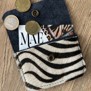 Leren pasjeshouder/ portemonnee met zebraprint, 3 vakken.