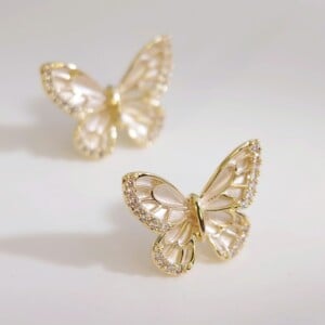 14K Vergulde Vlinder Oorbellen – S925 Zilver