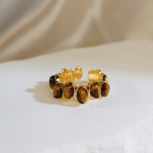 18K Vergulde Verstelbare Ring met Natuurlijke Tijgeroog