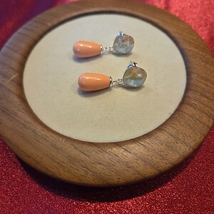 925 zilveren oorbellen met zalmroze kristalparel hanger